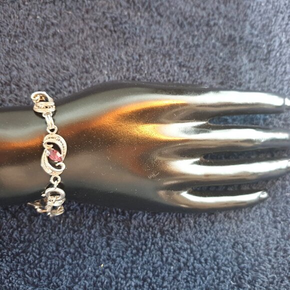 Rare Vintage Filigree Sterling Purple Rhinestone Crystal Art Nouveau Bracelet - Picture 11 of 15